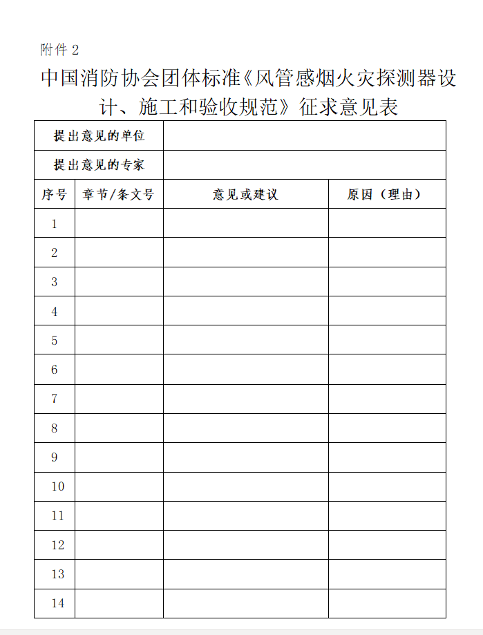 關(guān)于對《風(fēng)管感煙火災(zāi)探測器設(shè)計(jì)、施工和驗(yàn)收規(guī)范》（征求意見稿）征求意見的函