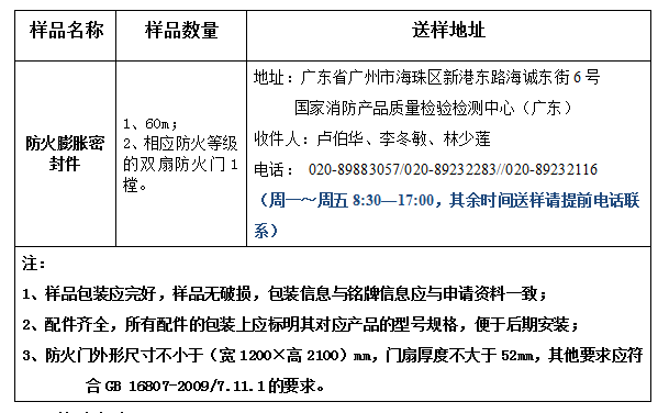 防火膨脹密封件產(chǎn)品認證型式試驗業(yè)務(wù)辦理指南（廣東所）